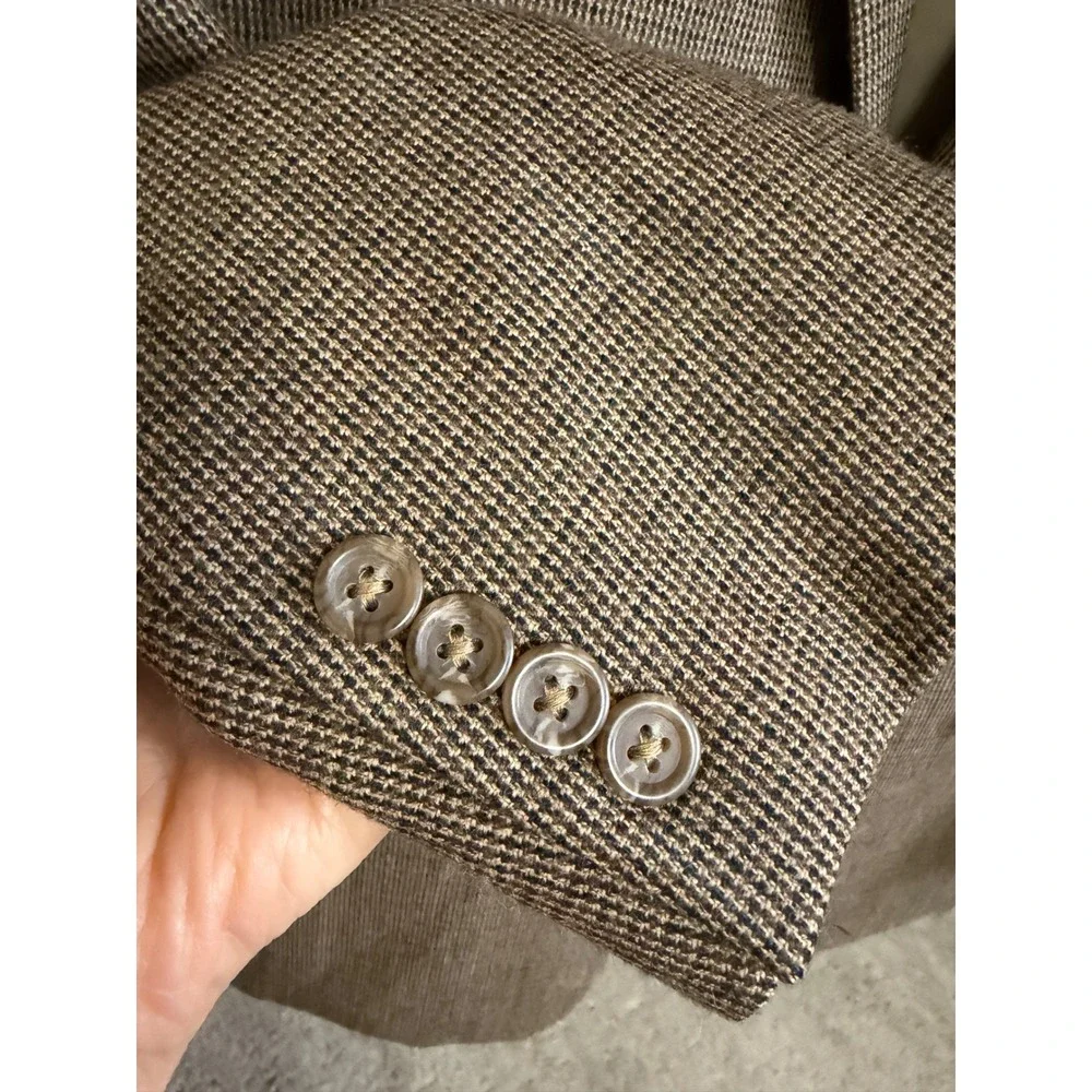 Chaps Sport Coat Mens 40R Brown 100% Wool Micro Houndstooth Blazer Dark Academia
